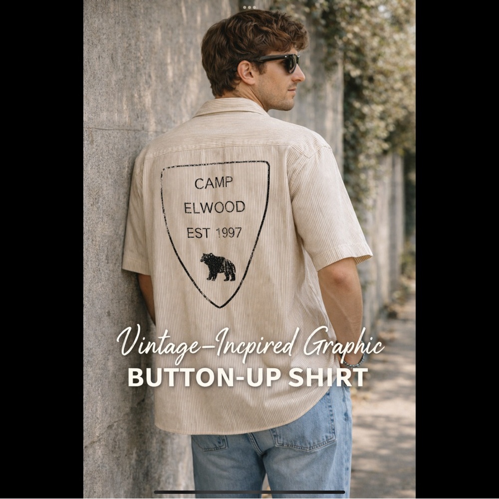 Elwood Vintage Inspired Graphic Button Up Shirt Striped Elwood Medium